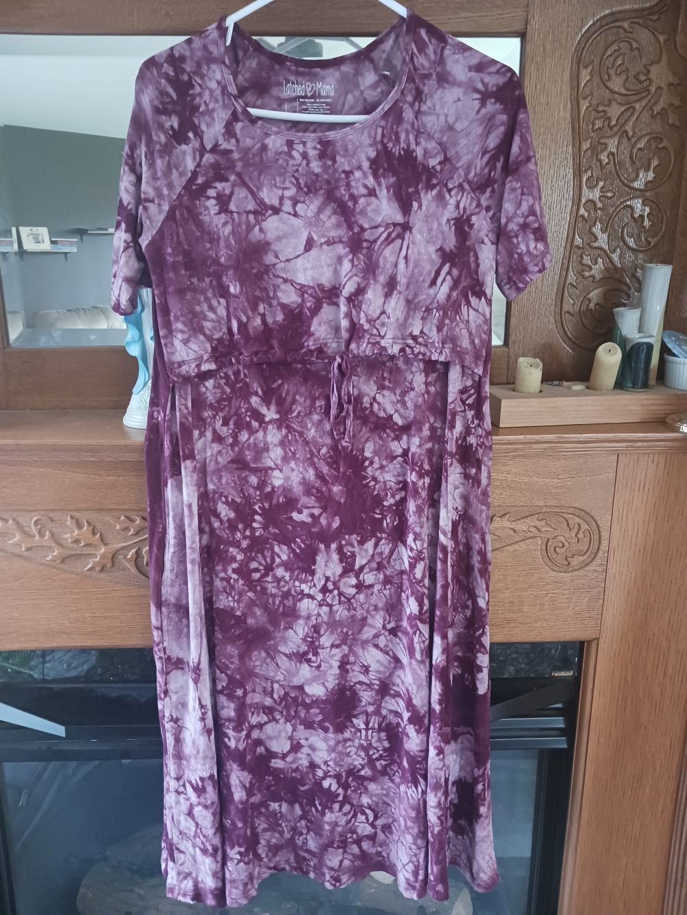 Latched Mama Purple Tie-Dye Midi Dress with Waist Tie